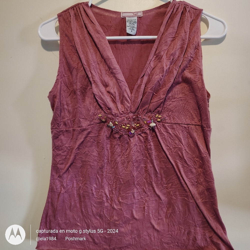 Pink Ruched Embellished Sleeveless Blouse